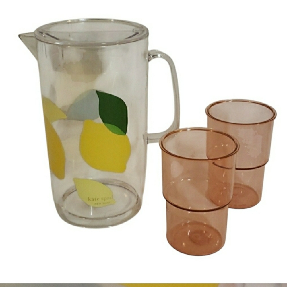 Kate Spade Lemon Pitcher and 2 Glasses Set